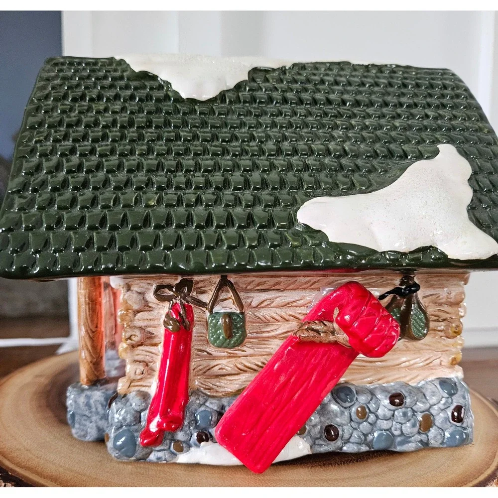 VTG 90's Welcome to Christmas in Vermont log lodge moosehead ceramic village